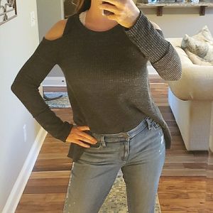 Cold shoulder knit sweater